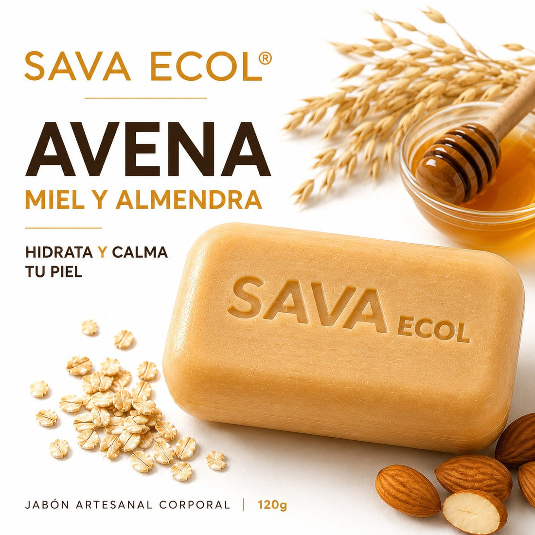 Jabón de avena, miel y almendra que hidrata y calma la piel - Sava Ecol
