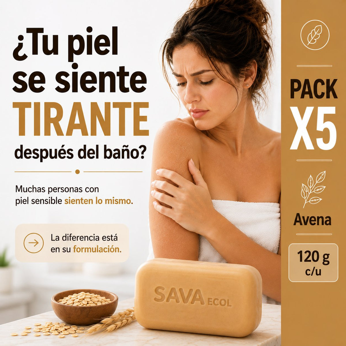 Piel tirante después del baño calmada con avena - Sava Ecol