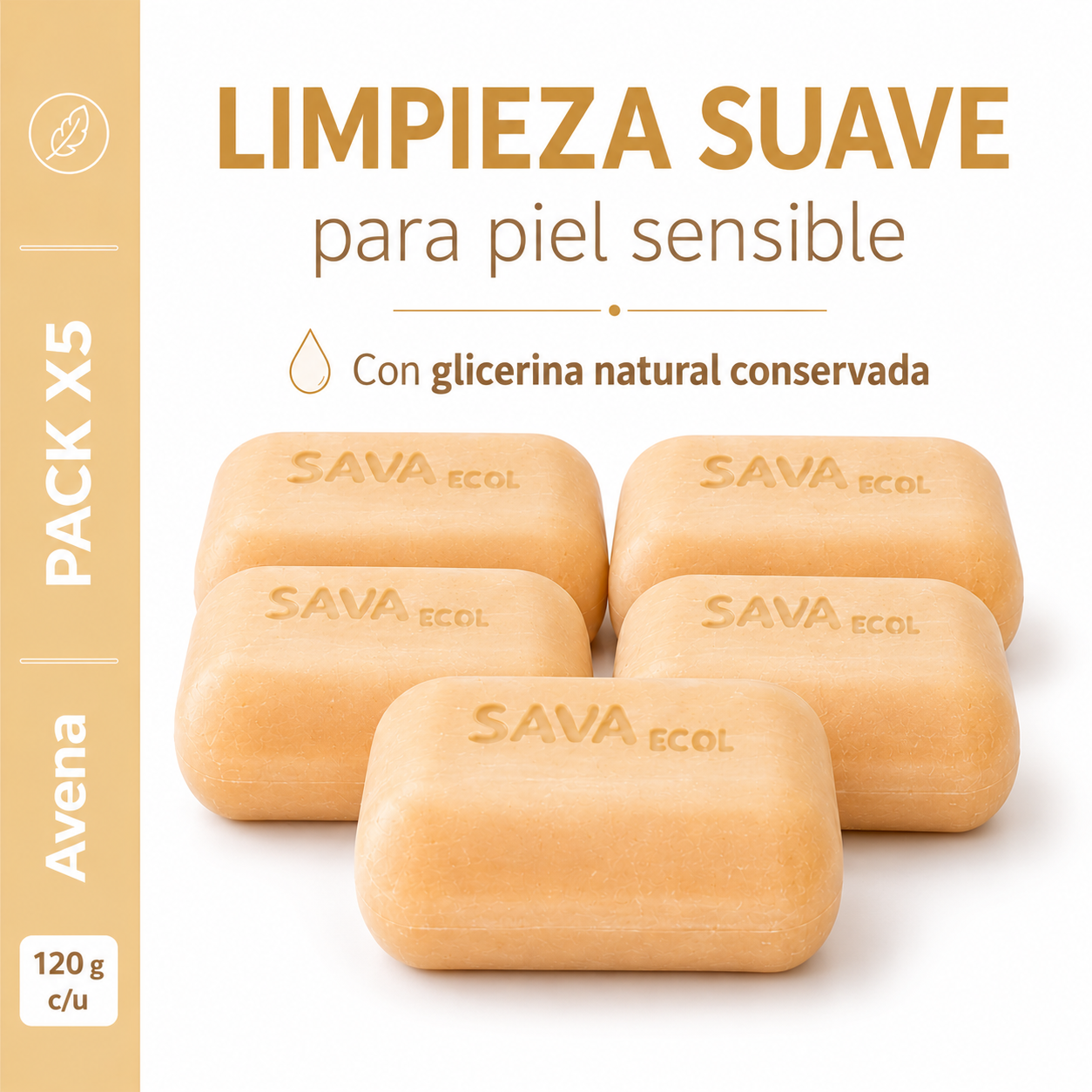 Pack X5 jabón artesanal avena miel y almendra Sava Ecol