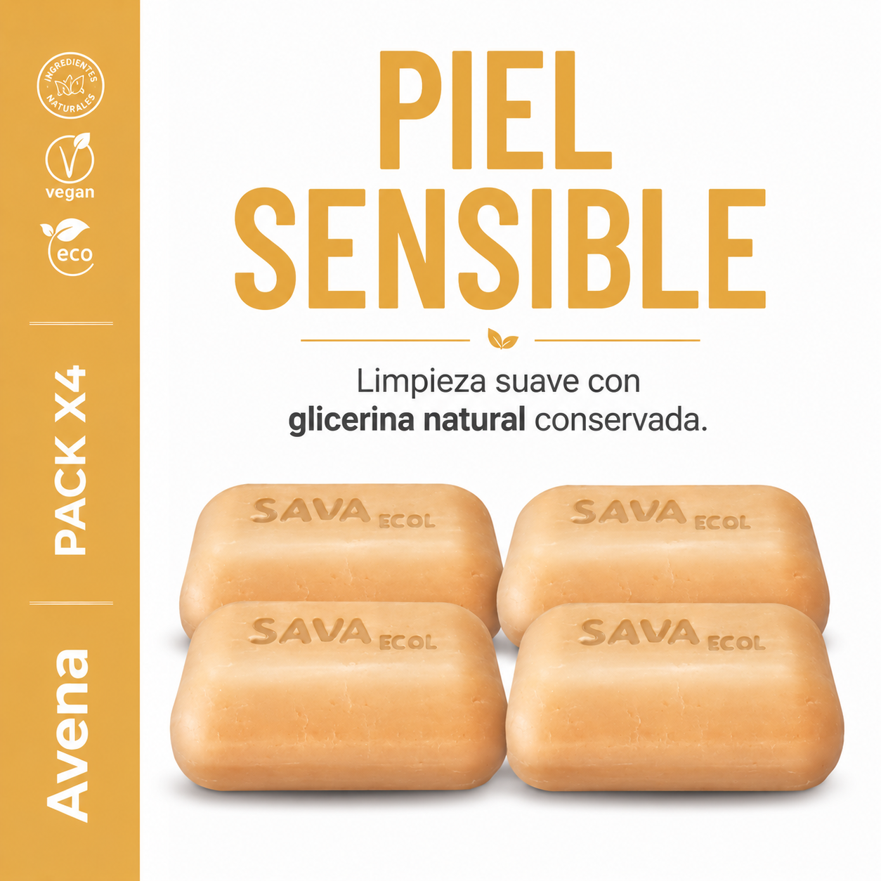 Pack X4 jabón artesanal para piel sensible Sava Ecol