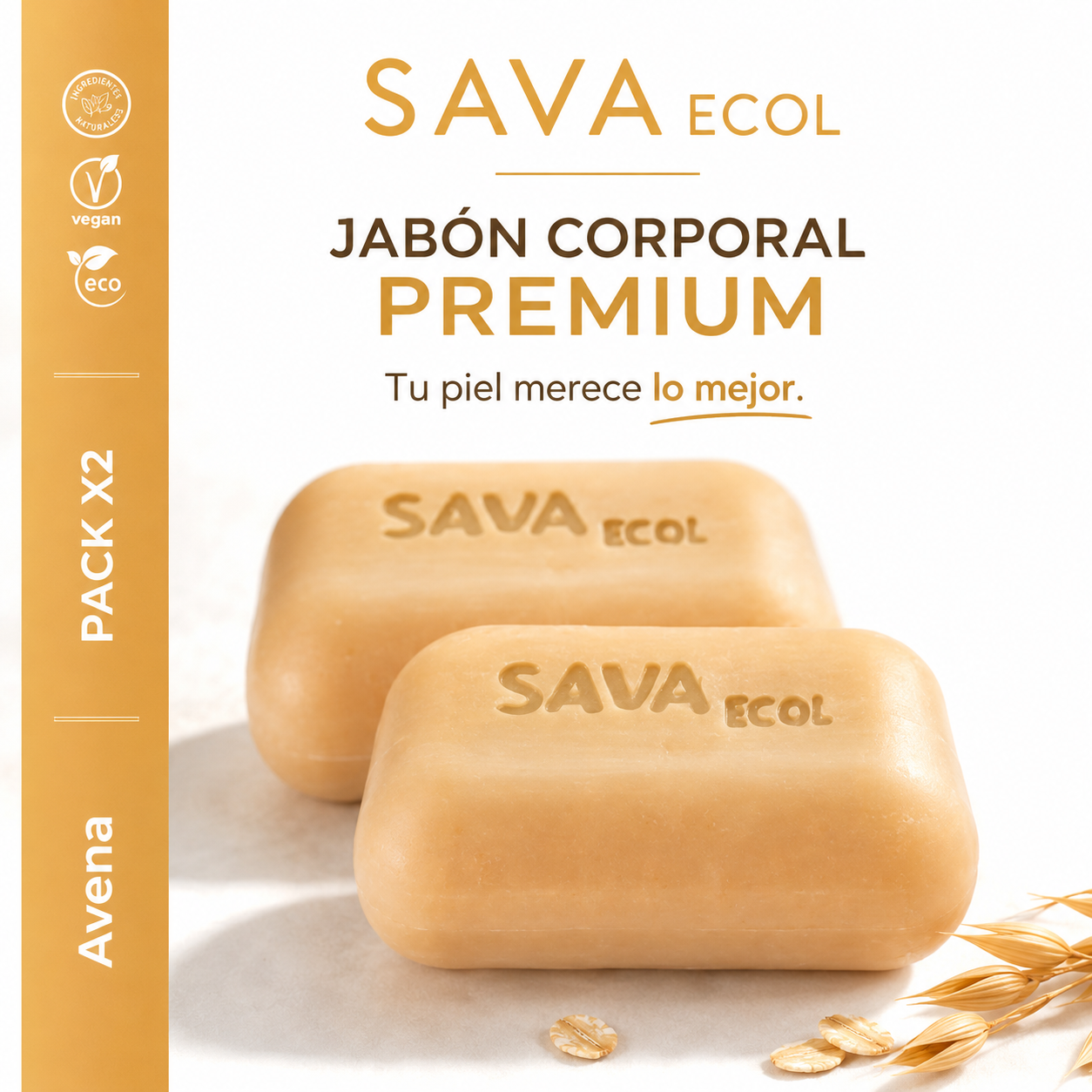 Pack X2 jabón artesanal avena, miel y almendra Sava Ecol
