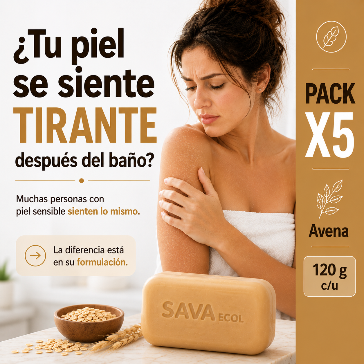 Jabón artesanal para piel irritada Sava Ecol avena miel y almendra